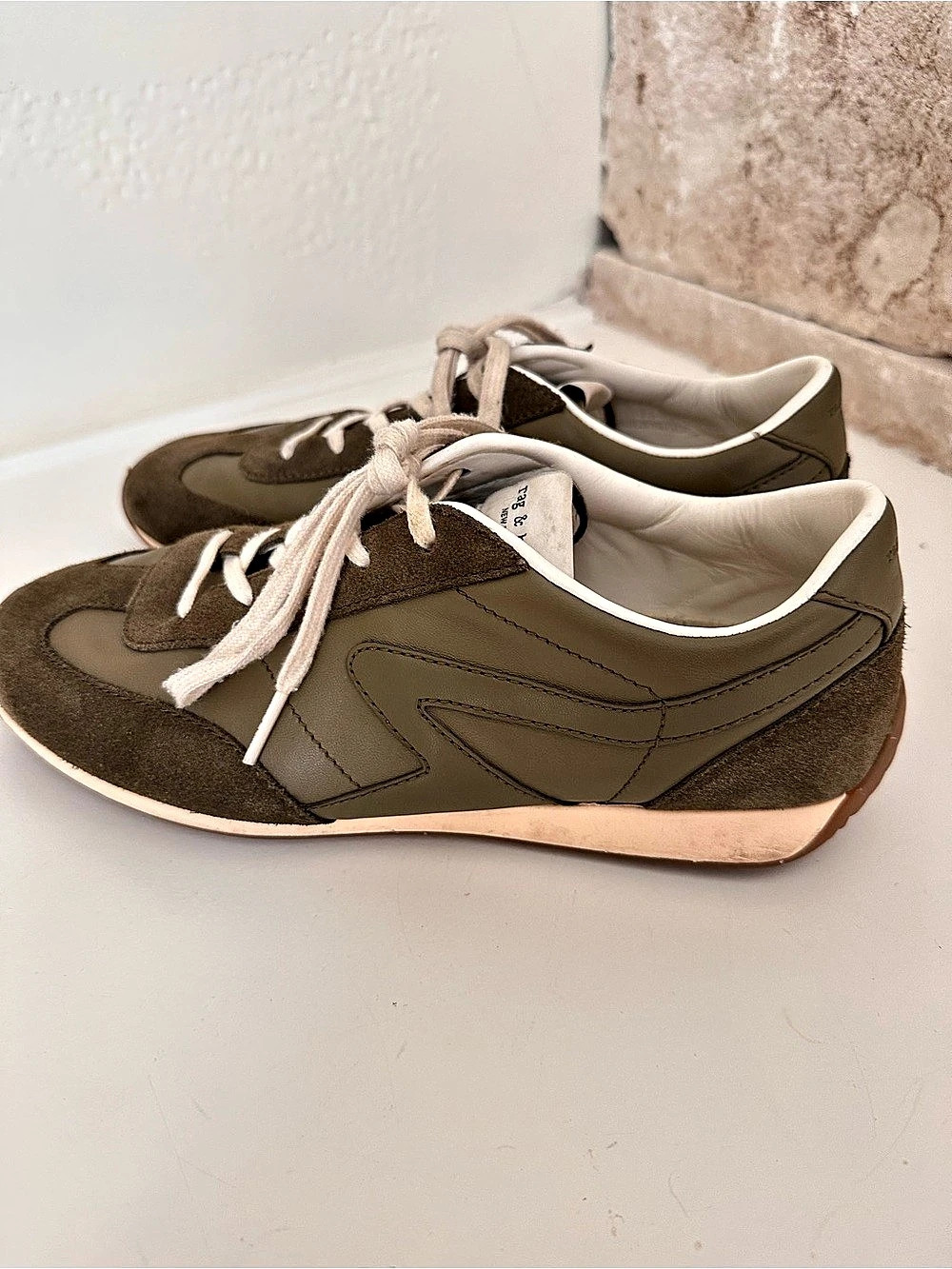 Rag & Bone Retro Runner Slim Suede Sneakers Olive Green